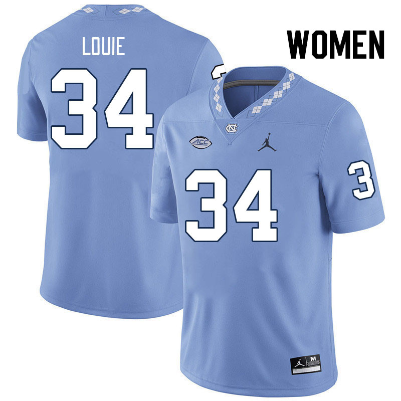 Women #34 Jordan Louie North Carolina Tar Heels College Football Jerseys Stitched Sale-Carolina Blue